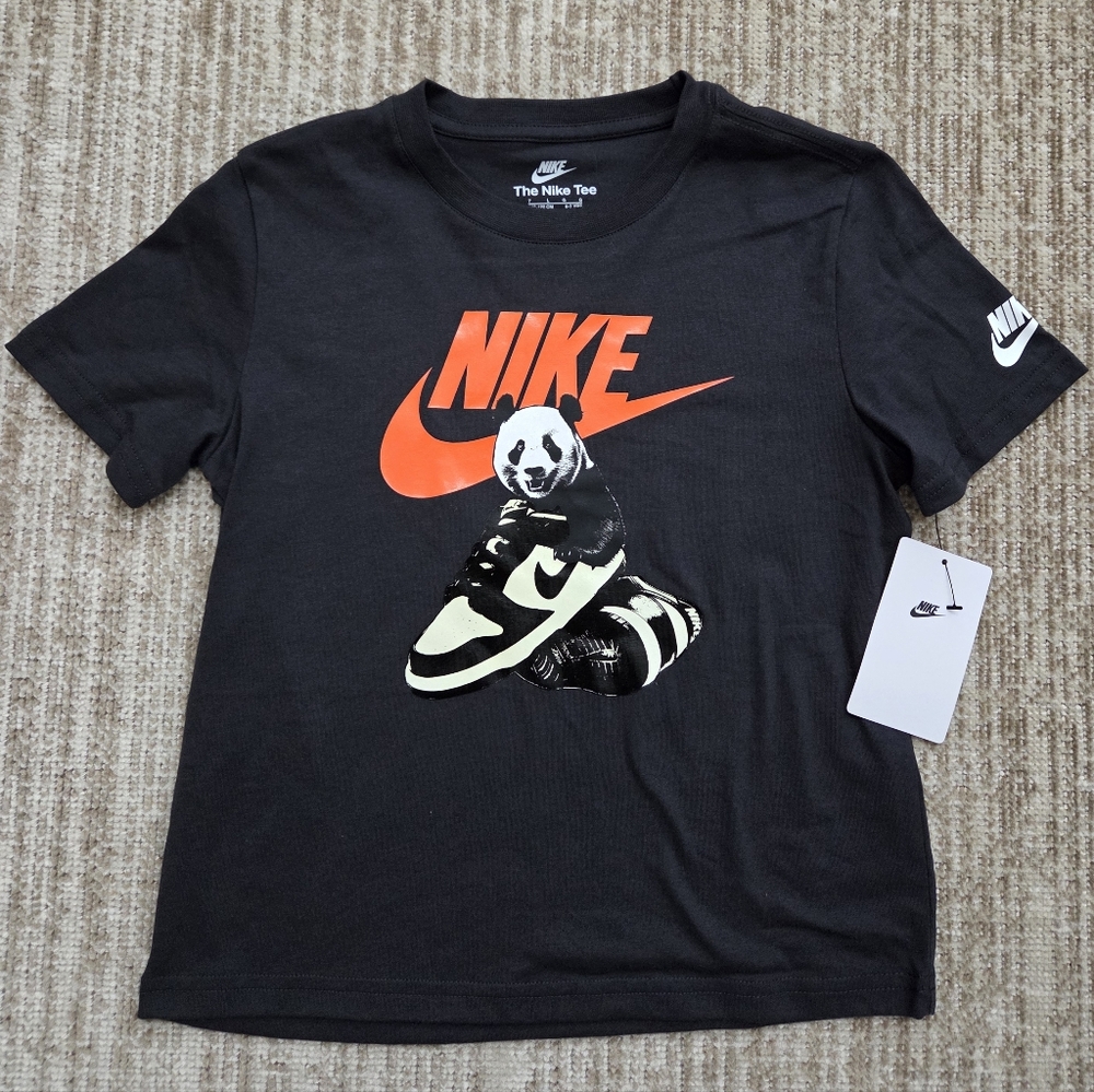 Nike Kids Black Tee with Panda And Orange Logo